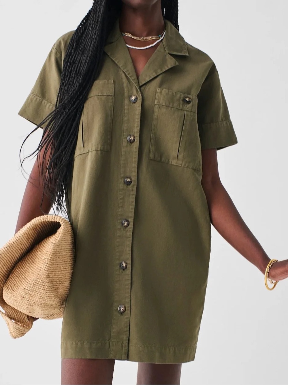 Faherty Palos Verdes Cotton Linen Utility Shirt Dress Olive